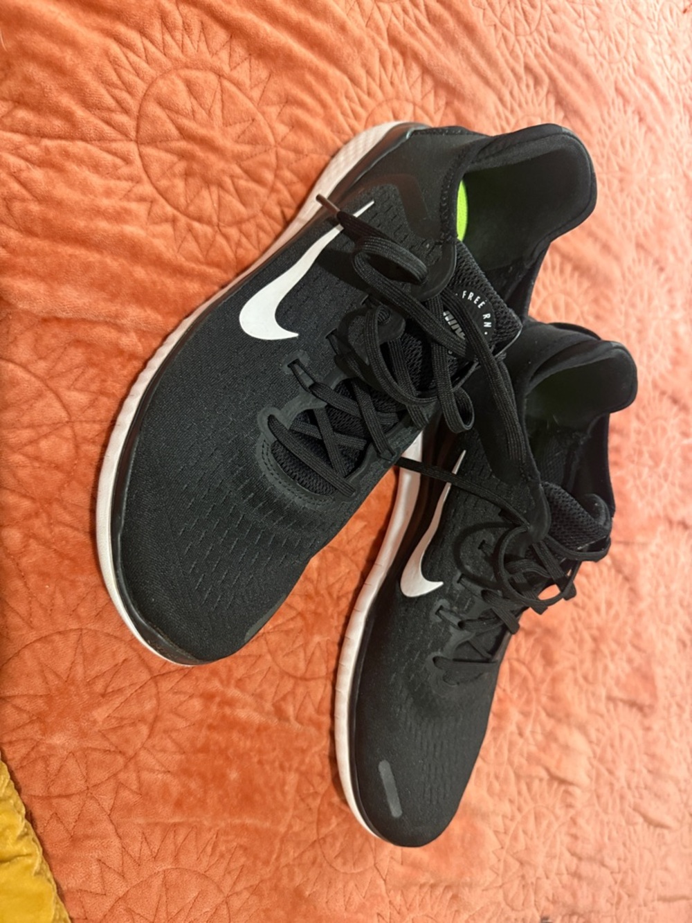 Nike Black & White Free Run with Neon Green Insole